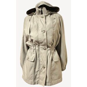 Gallery Womens XS Rain Jacket With Hood & Cinched Waist Tan Lightweight Waterpro